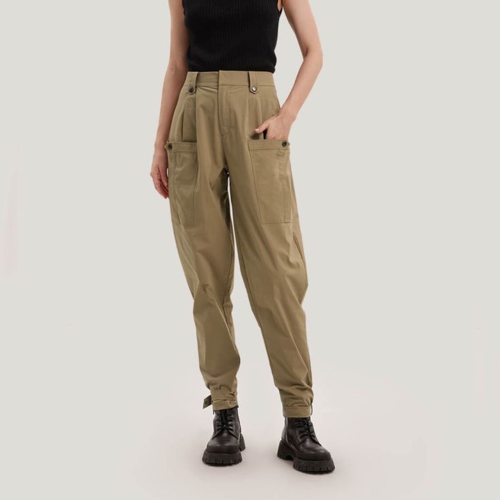 GENTLE HERD Pocket Taper Cotton-Blend Ankle Cargo Pants Tan Khaki M